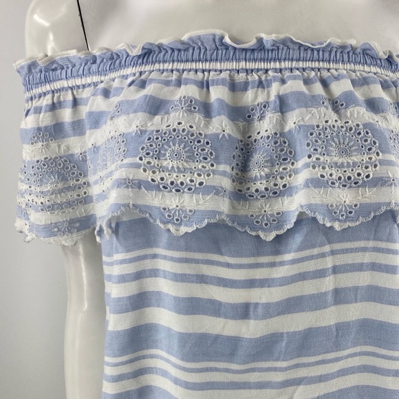 American Eagle Top Small Blue White Striped Eyelet - Picture 2 of 6